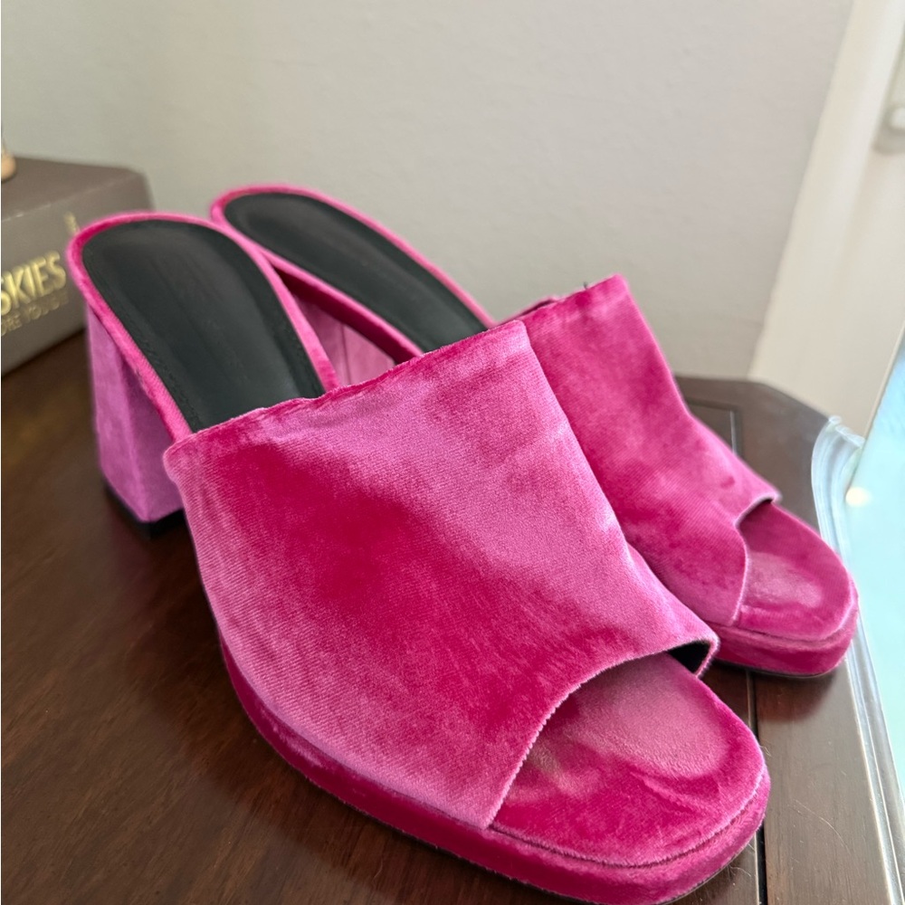ASOS Pink Velvet Open-Toe Mules
